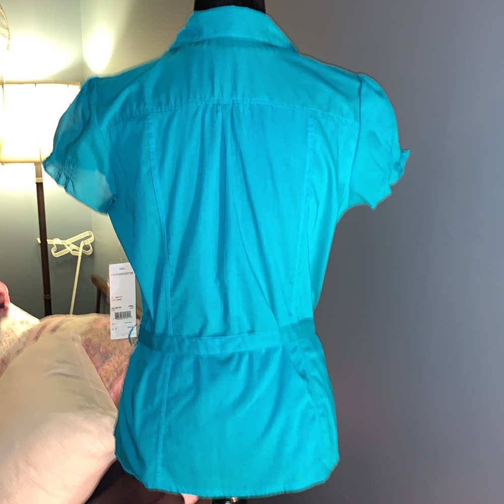 Nwt Notations Size S Teal Belted Button Down Blou… - image 7